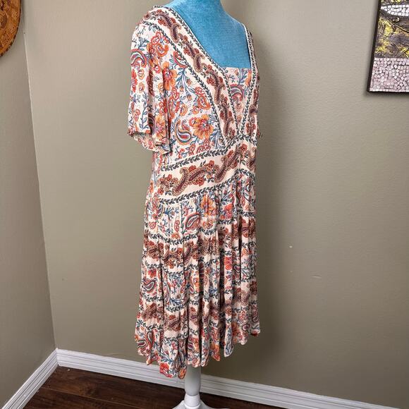 Bila Women XL BOHO Dress Midi 3 tiers Paisley - Picture 9 of 12